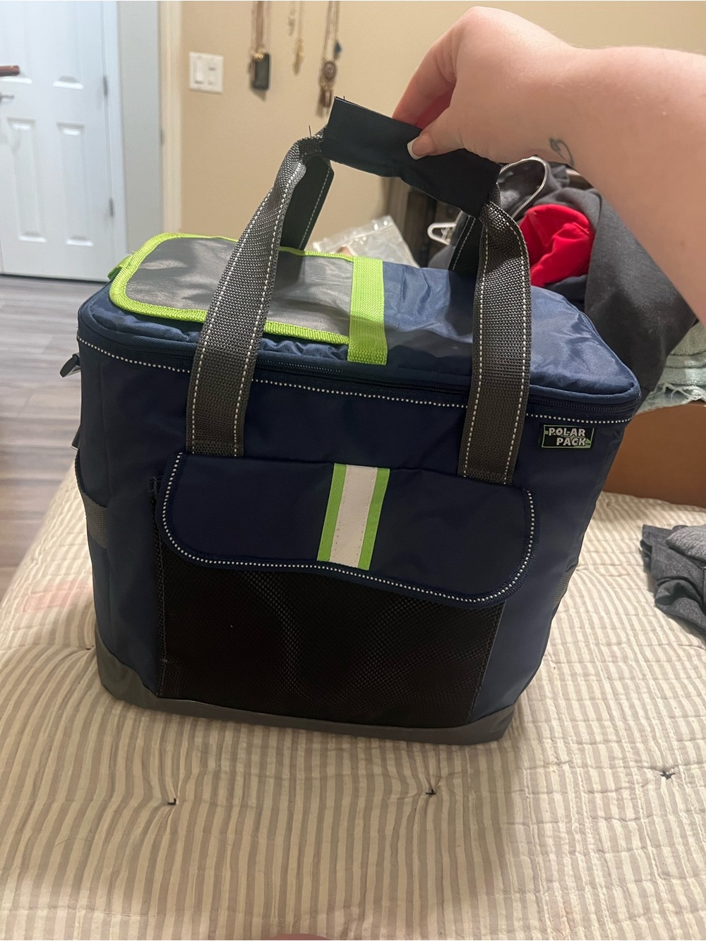 Navy and Lime Soft-Sided Cooler Tote
